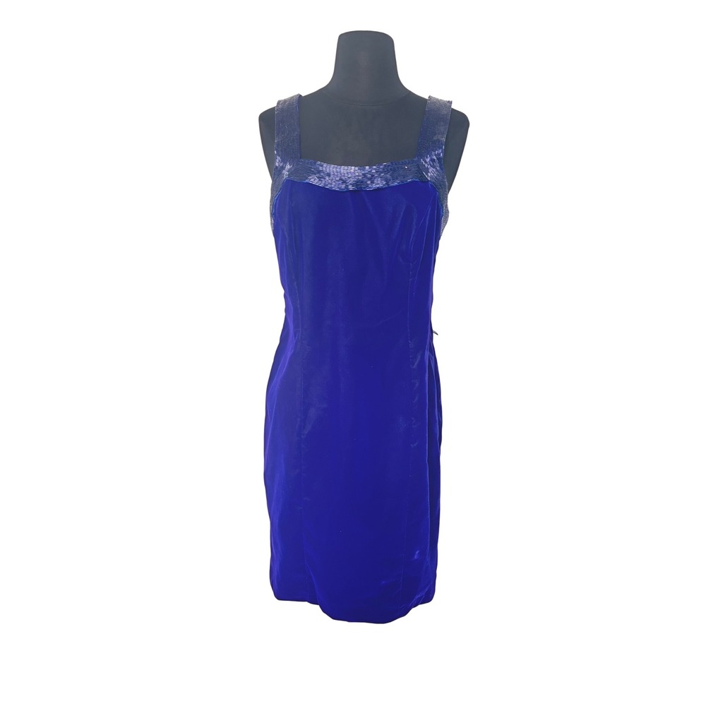 Niki Originals Vintage Velvet Dress Beaded‎ Party Cocktail Dress Blue Purple 8